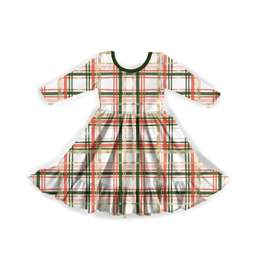 Festive Flannel Twirl Dress